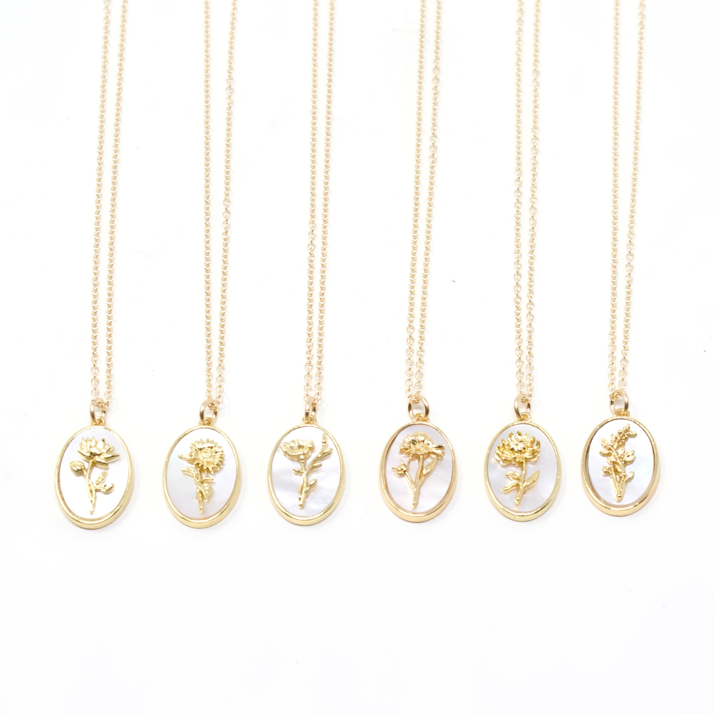 Birth Flower Necklace - Gold MOP
