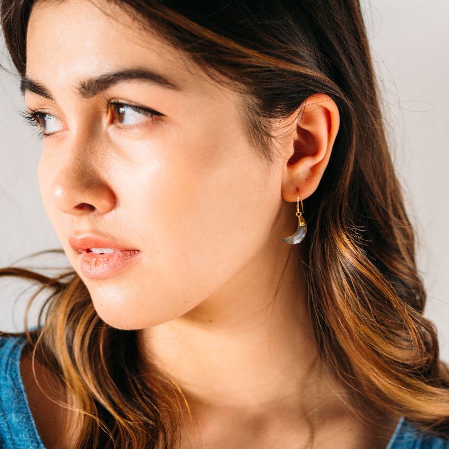 Tiny Gemstone Moon Earrings