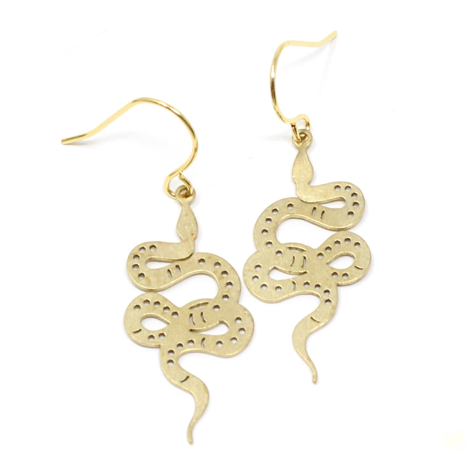 Brass Snake Earrings - Gold