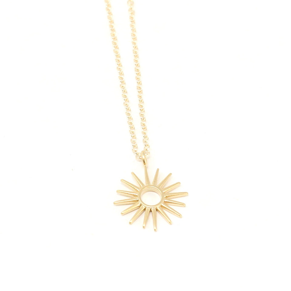 Dawn Round White Opal Sun Pendant Necklace, Gold