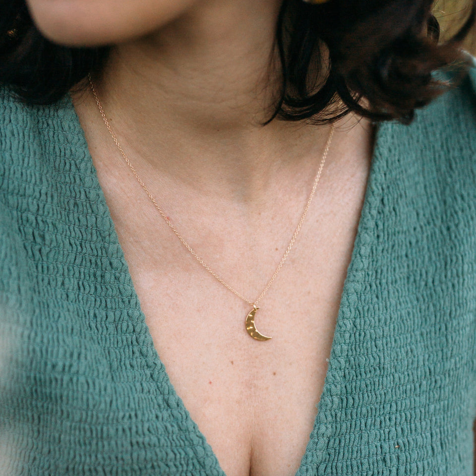 Crescent Moon - Gold Hammered