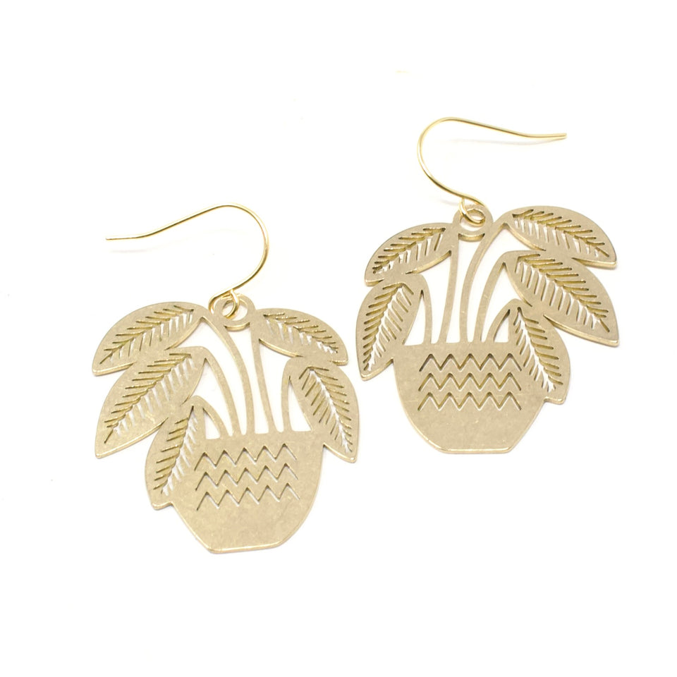 Potted Plant Earrings: Stemmed Leaves