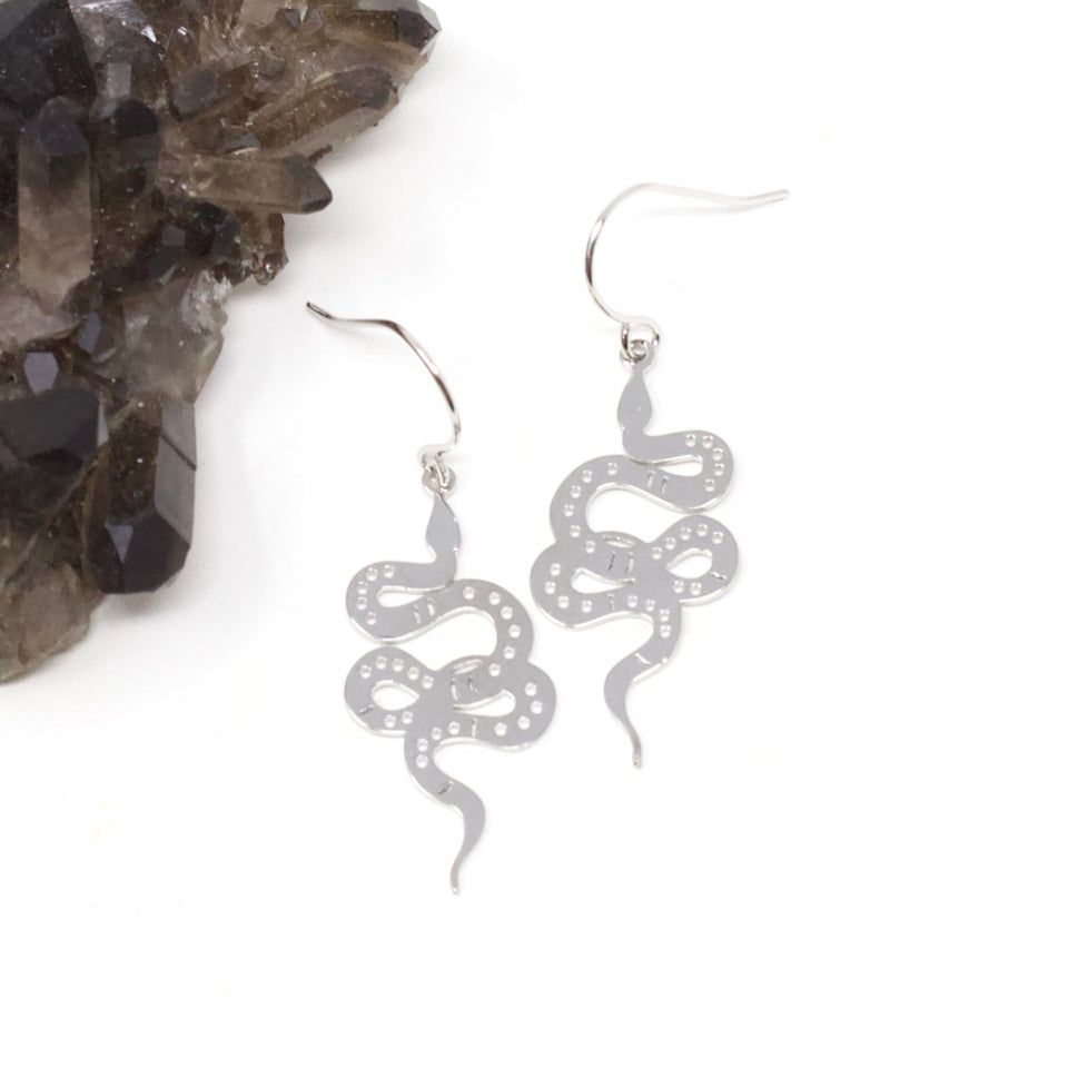 Brass Snake Earrings - Silver