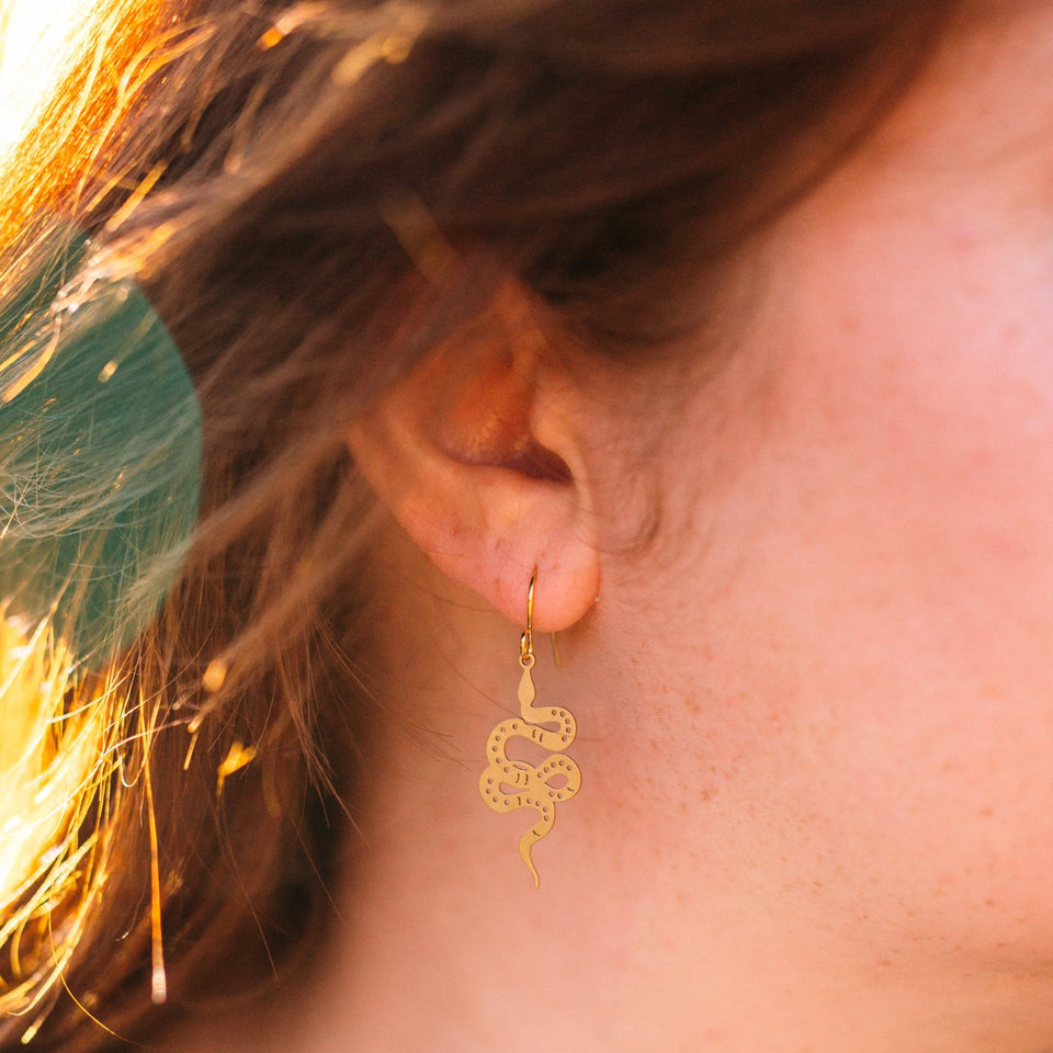 Brass Snake Earrings - Gold