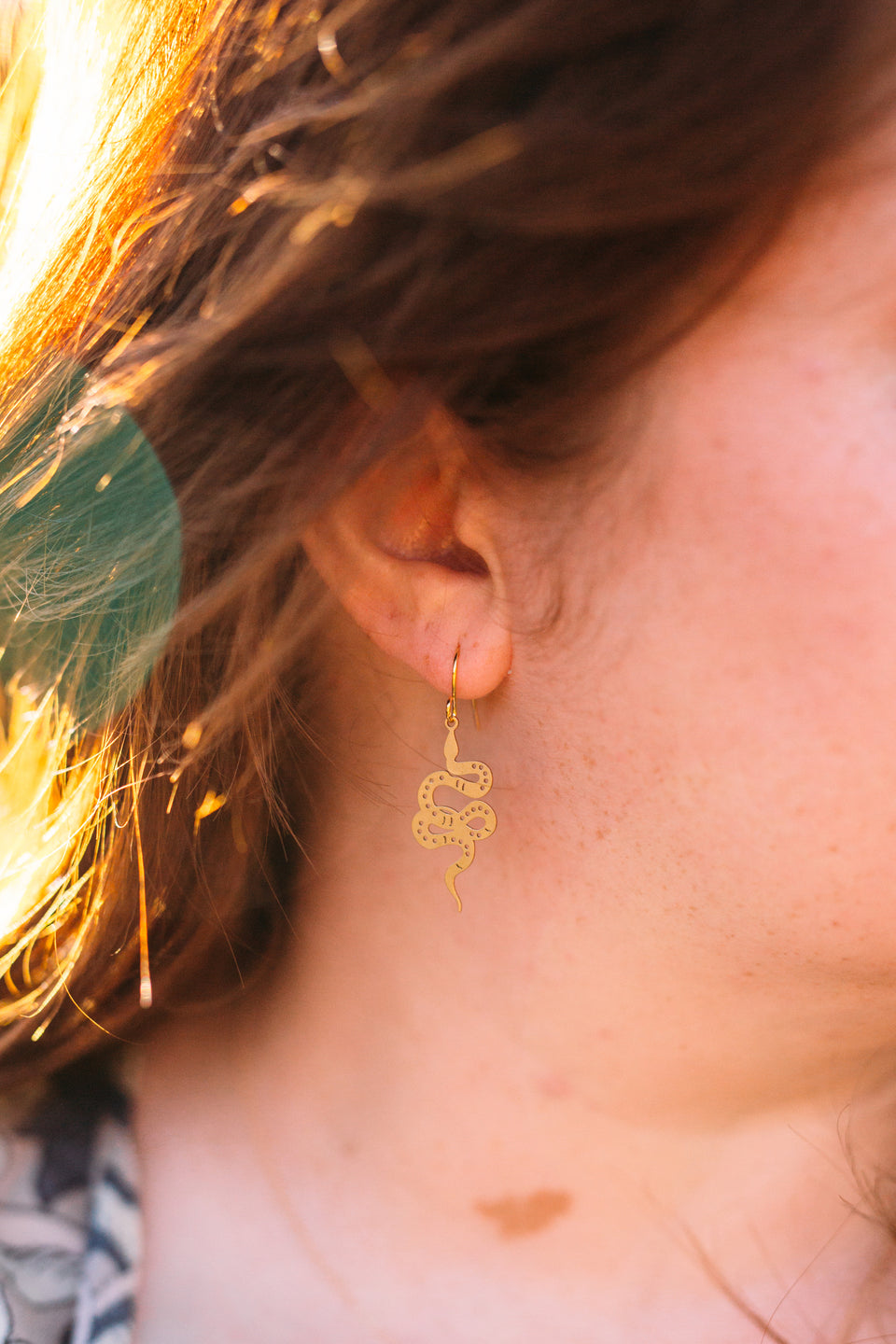 Brass Snake Earrings - Gold